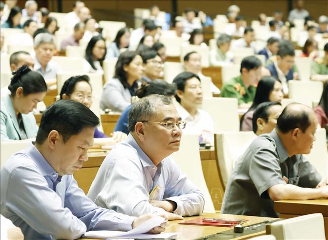 Đại biểu tham dự hội nghị tại điểm cầu Trung tâm - Hội trường Diên Hồng, Nhà Quốc hội (Hà Nội). Ảnh: Thống Nhất - TTXVN