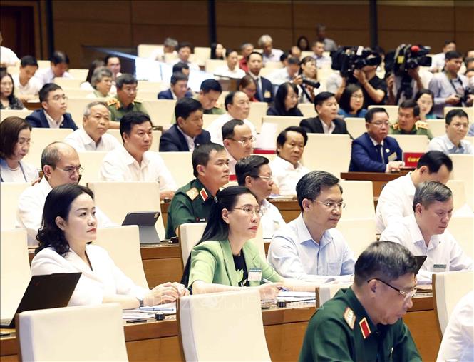 Đại biểu tham dự hội nghị tại điểm cầu Trung tâm - Hội trường Diên Hồng, Nhà Quốc hội (Hà Nội). Ảnh: Thống Nhất - TTXVN