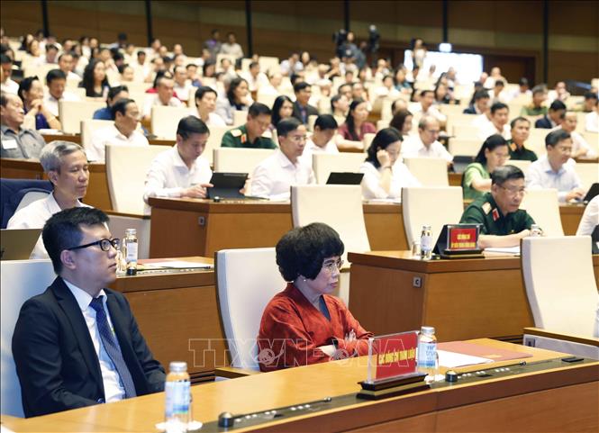 Đại biểu tham dự hội nghị tại điểm cầu Trung tâm - Hội trường Diên Hồng, Nhà Quốc hội (Hà Nội). Ảnh: Thống Nhất - TTXVN