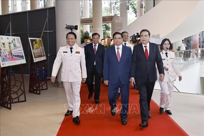 Chủ tịch Quốc hội Trần Thanh Mẫn và nguyên Thủ tướng Phạm Minh Chính dự Lễ kỷ niệm. Ảnh: Doãn Tấn - TTXVN