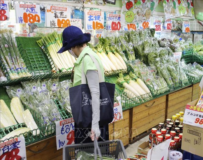 Người dân mua thực phẩm tại siêu thị tại Tokyo, Nhật Bản. Ảnh: KYODO/TTXVN phát
