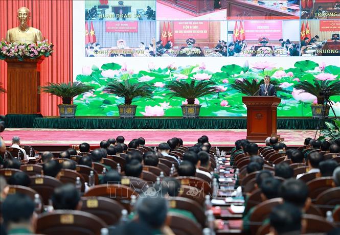 Thủ tướng Lê Minh Hưng phát biểu chỉ đạo tại Hội nghị quân chính toàn quân 6 tháng đầu năm 2026. Ảnh: Dương Giang - TTXVN