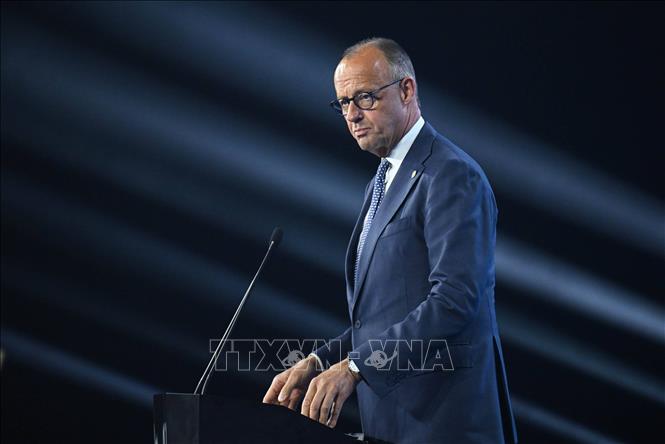 Thủ tướng Đức Friedrich Merz phát biểu tại một hội nghị ở Gdansk, Ba Lan ngày 25/6/2026. Ảnh: PAP/TTXVN