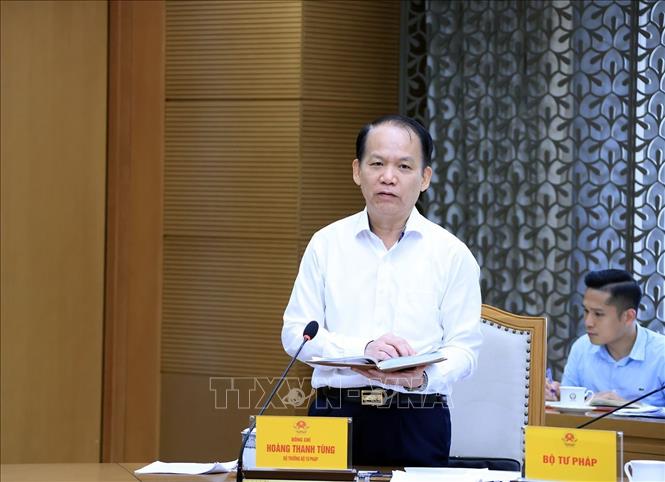 Bộ trưởng Bộ Tư pháp Hoàng Thanh Tùng phát biểu. Ảnh: Tuấn Anh - TTXVN
