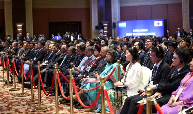 Các đại biểu tham dự Diễn đàn doanh nghiệp Ấn Độ - Nhật Bản tại New Delhi. Ảnh: Quang Trung - PV TTXVN tại Ấn Độ