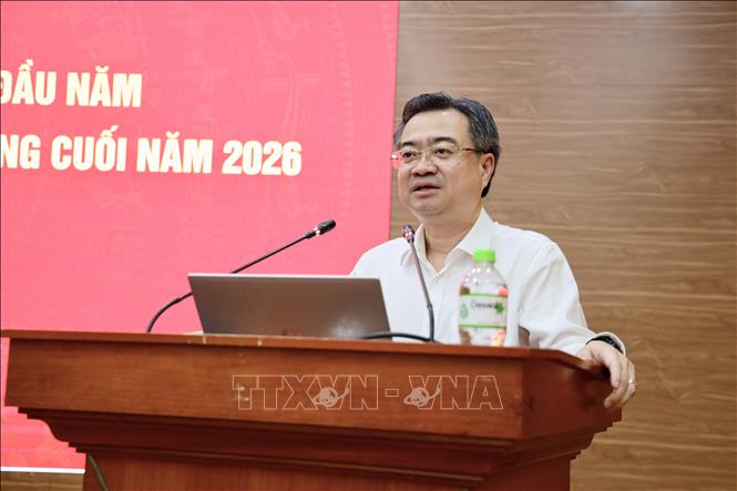 Đồng chí Nguyễn Thanh Nghị, Ủy viên Bộ Chính trị, Bí thư Trung ương Đảng, Trưởng Ban Chính sách, chiến lược Trung ương chủ trì hội nghị. Ảnh: TTXVN
