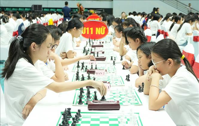 Các vận động viên tranh tài ở nội dung U11 nữ. Ảnh: Đồng Thúy - TTXVN
