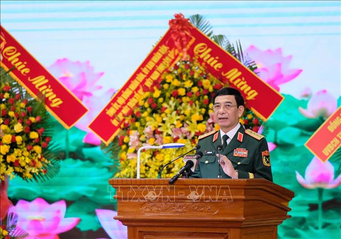 Đại tướng Phan Văn Giang, Ủy viên Bộ Chính trị, Phó Thủ tướng Chính phủ, Bộ trưởng Bộ Quốc phòng phát biểu tại Lễ kỷ niệm. Ảnh: Nguyễn Dũng – TTXVN
