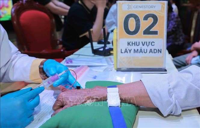 Quy trình thu nhận mẫu sinh phẩm ADN được thực hiện chặt chẽ, bảo đảm chính xác và an toàn. Ảnh: Phan Phương-TTXVN
