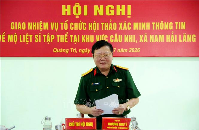 Đại tá Trương Như Ý, Phó Chính ủy Bộ Chỉ huy Quân sự tỉnh Quảng Trị, thành viên Ban Chỉ đạo 515 tỉnh nhấn mạnh việc xác minh thông tin về mộ liệt sĩ tập thể tại khu vực Câu Nhi là nhiệm vụ chính trị có ý nghĩa đặc biệt quan trọng. Ảnh: TTXVN phát