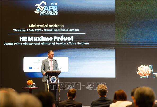 Phó Thủ tướng Bỉ Maxime Prévot phát biểu tại APR 2026. Ảnh: Viên Luyến - Phóng viên TTXVN tại Malaysia
