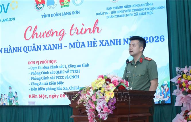 Đại úy Lưu Minh Thịnh, Trưởng Ban Thanh niên Công an tỉnh Lạng Sơn phát biểu tại Chương trình. Ảnh: Anh Tuấn – TTXVN