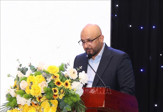 Ông Rashid Abdulmajid Ibarhim Mohammed Al Ali, Phó chủ tịch Liên đoàn Karate châu Á phát biểu tại lễ khai mạc. Ảnh: Đức Phương - TTXVN