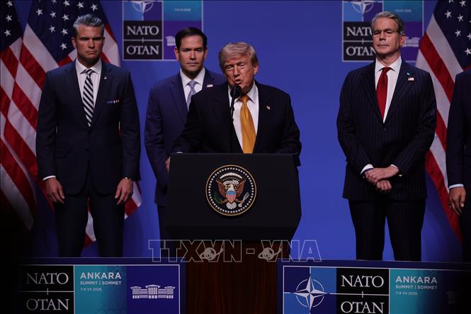 Tổng thống Mỹ Donald Trump trong cuộc họp báo tại Hội nghị thượng đỉnh NATO 2026 ở Ankara, Thổ Nhĩ Kỳ ngày 8/7/2029. Ảnh: THX/TTXVN