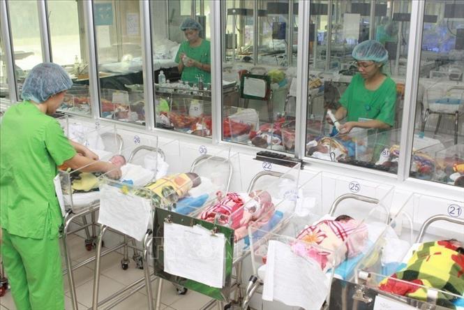 Cán bộ y tế Bệnh viện Phụ sản Trung ương chăm sóc trẻ sơ sinh. Ảnh: Dương Ngọc - TTXVN