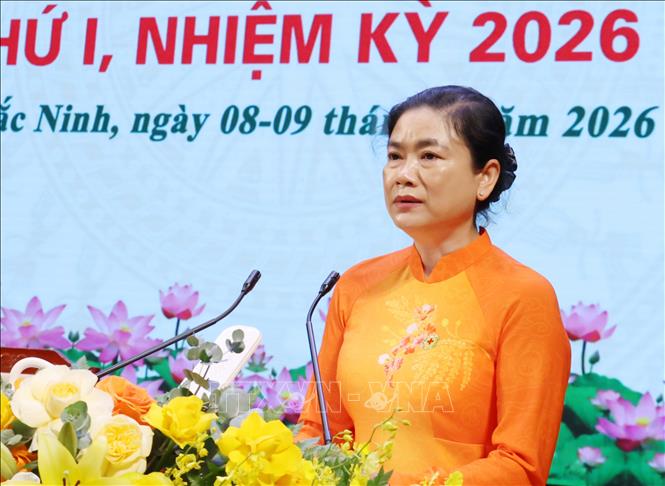 Chủ tịch Trung ương Hội Chữ thập đỏ Việt Nam Đỗ Thị Thu Thảo phát biểu tại Đại hội. Ảnh: Đồng Thúy- TTXVN