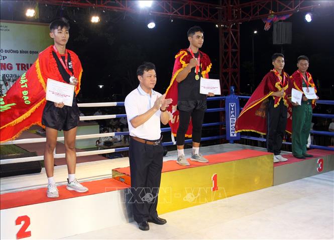 Ban tổ chức trao thưởng cho các vận động viên, các võ đường đạt giải. Ảnh: Trịnh Bang Nhiệm - TTXVN 