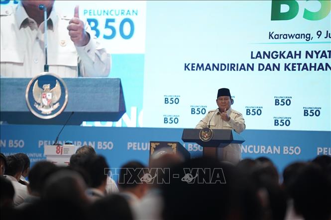 Tổng thống Indonesia Prabowo Subianto phát biểu tại lễ khởi động. Ảnh: Đỗ Quyên – PV TTXVN tại Indonesia