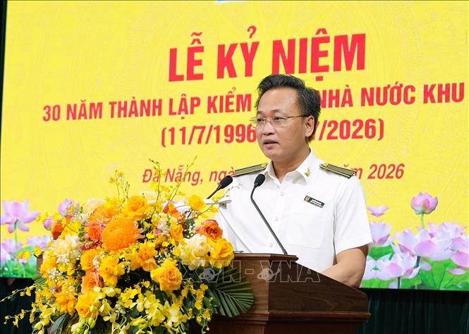  Đồng chí Nguyễn Hữu Nghĩa, Ủy viên Trung ương Đảng, Tổng Kiểm toán nhà nước Việt Nam phát biểu tại Lễ kỷ niệm. Ảnh: TTXVN phát