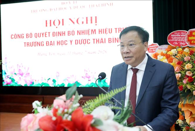PGS. TS Nguyễn Duy Cường, Hiệu trưởng trường Đại học Y Dược Thái Bình phát biểu. Ảnh: Thế Duyệt – TTXVN