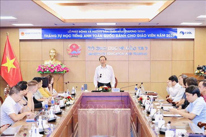 Quang cảnh lễ phát động tại điểm cầu Bộ Giáo dục và Đào tạo. Ảnh: TTXVN phát
