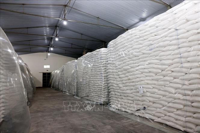 Gạo là một mặt hàng dự trữ Quốc gia tại Điểm kho 7 thuộc Chi cục Dự trữ Nhà nước khu vực III. Ảnh: Phạm Hậu - TTXVN