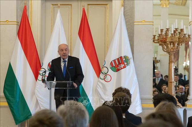 Tổng thống Hungary Tamas Sulyok phát biểu tại một sự kiện ở Budapest. Ảnh: THX/TTXVN phát