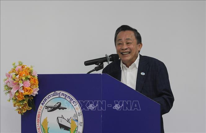 Ông Oknha Leng Rithy, Chủ tịch Hiệp hội Doanh nghiệp Việt Nam-Campuchia (VCBA) phát biểu tại hội thảo. Ảnh: Minh Hưng – PV TTXVN tại Campuchia