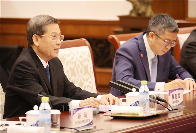 Trưởng Ban Nội chính Trung ương Lê Minh Trí phát biểu tại hội đàm. Ảnh: Công Tuyên - PV TTXVN tại Trung Quốc