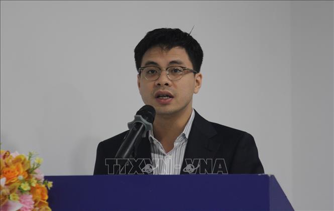 Ông Nguyễn Anh Vũ, Trưởng đoàn công tác Bộ Công thương Việt Nam phát biểu tại hội thảo. Ảnh: Minh Hưng – PV TTXVN tại Campuchia