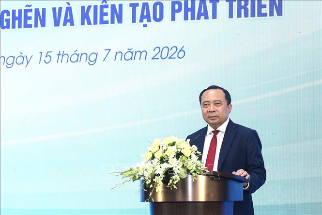 Bộ trưởng Bộ Khoa học và Công nghệ Vũ Hải Quân phát biểu khai mạc Hội nghị. Ảnh: Thu Phương - TTXVN
