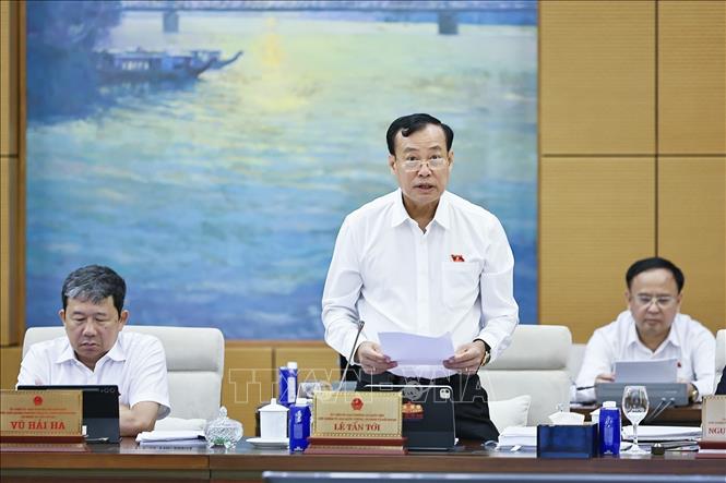 Chủ nhiệm Ủy ban Quốc phòng, An ninh và Đối ngoại của Quốc hội Lê Tấn Tới phát biểu. Ảnh: Doãn Tấn - TTXVN