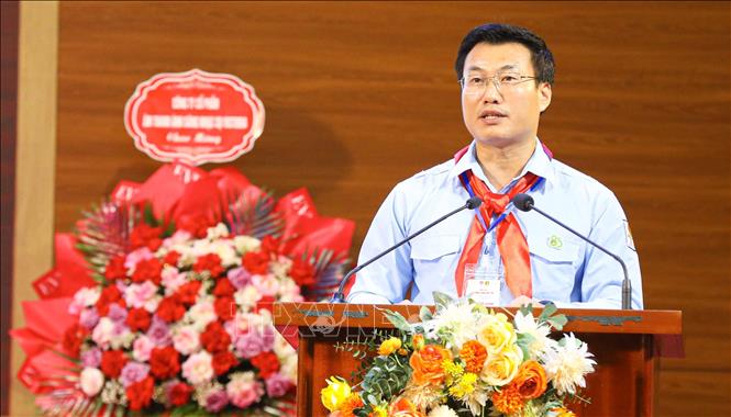 Phó Bí thư Tỉnh đoàn, Chủ tịch Hội đồng Đội tỉnh Điện Biên, Trưởng Ban tổ chức Lò Xuân Hạnh phát biểu tại lễ bế mạc. Ảnh: Phan Quân - TTXVN