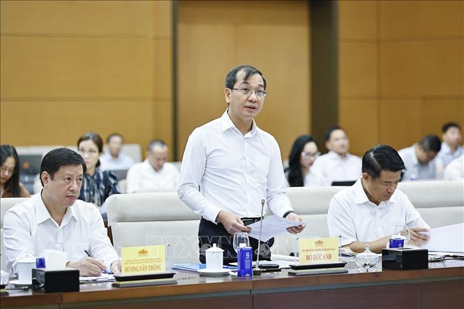 Phó Viện trưởng Viện Kiểm sát nhân dân tối cao Hồ Đức Anh thuyết trình về nội dung cơ bản của dự thảo. Ảnh: Doãn Tấn - TTXVN