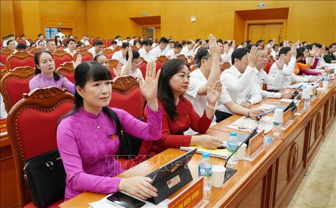 Các đại biểu biểu quyết thông qua nghị quyết tại Kỳ họp. Ảnh: Hoàng Nguyên - TTXVN