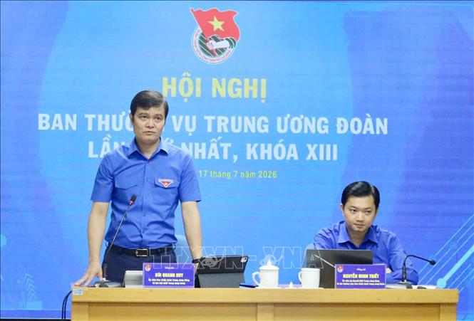 Đồng chí Bùi Quang Huy, Ủy viên TW Đảng, Bí thư thứ nhất TW Đoàn phát biểu. Ảnh: Minh Đức – TTXVN