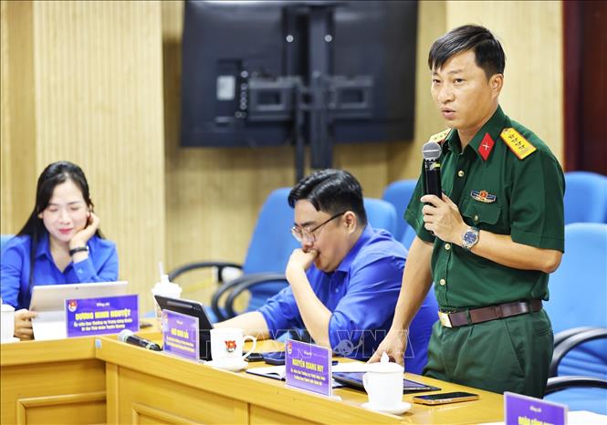 Trưởng Ban Thanh niên Quân đội Nguyễn Quang Huy phát biểu. Ảnh: Minh Đức – TTXVN