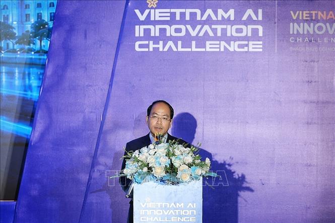 Ông Vũ Quốc Huy, Giám đốc Trung tâm Đổi mới sáng tạo Quốc gia phát biểu khai mạc. Ảnh: Phạm Tuấn Anh - TTXVN