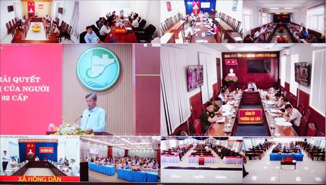 Hội nghị được tổ chức bằng hình thức trực tiếp kết hợp trực tuyến đến điểm cầu cấp xã. Ảnh: Tuấn Kiệt – TTXVN