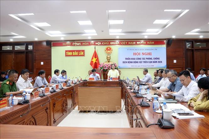 UBND tỉnh Đắk Lắk tổ chức Hội nghị triển khai công tác phòng, chống dịch bệnh động vật trên cạn năm 2026, đề ra nhiều giải pháp trọng tâm, quyết liệt phòng chống dịch bệnh, ngày 17/7. Ảnh: Hoài Thu – TTXVN
