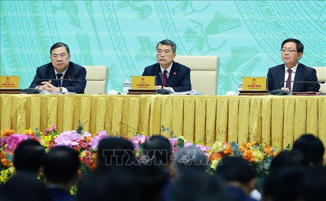Thủ tướng Lê Minh Hưng chủ trì Hội nghị Thường trực Chính phủ với cộng đồng doanh nghiệp. Ảnh: Dương Giang – TTXVN 