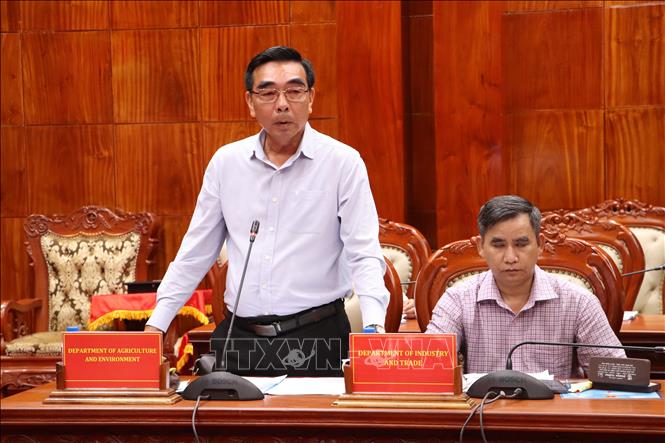 Ông Nguyễn Văn Kiệt, Phó Giám đốc Sở Nông nghiệp và Môi trường tỉnh Đồng Tháp chia sẻ khu vực có khả năng cung ứng vỏ trấu cao nhất để đặt nhà máy chế biến trấu. Ảnh: Hồng Nhung - TTXVN