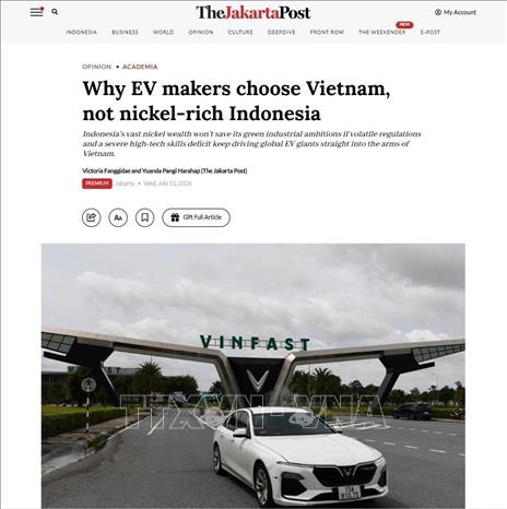 Bài phân tích của Jakarta Post đăng ngày 15/7. Ảnh chụp giao diện: Lê Minh Hưởng - Pv TTXVN tại Indonesia