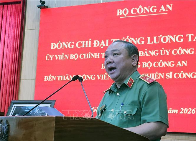 Thiếu tướng Lê Quang Nhân, Giám đốc Công an tỉnh Gia Lai phát biểu. Ảnh: Sỹ Thắng - TTXVN