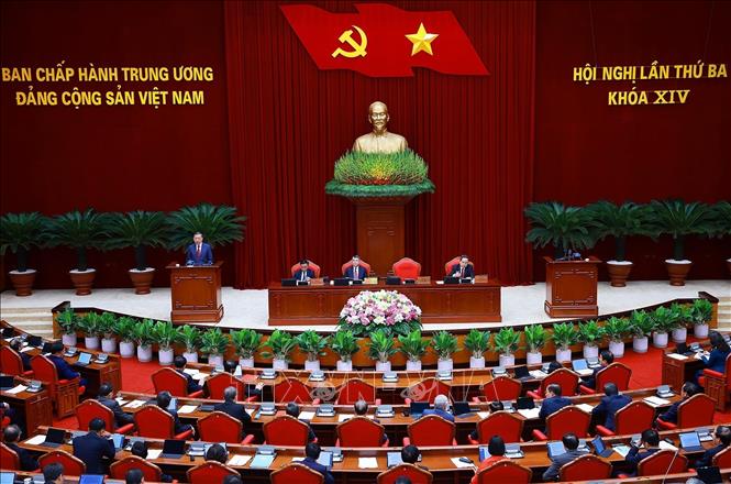 Phiên khai mạc Hội nghị lần thứ ba Ban Chấp hành Trung ương Đảng khoá XIV. Ảnh: Dương Giang - TTXVN 