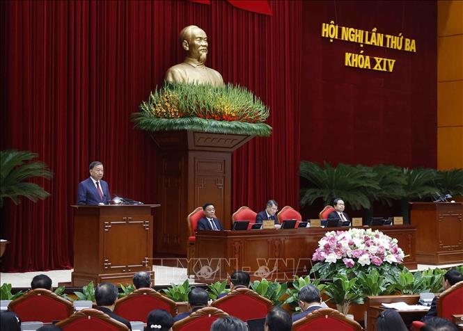 Tổng Bí thư, Chủ tịch nước Tô Lâm phát biểu khai mạc Hội nghị lần thứ ba Ban Chấp hành Trung ương Đảng khoá XIV. Ảnh: Thống Nhất – TTXVN