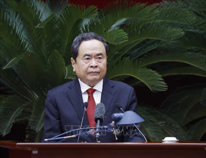 Đồng chí Trần Thanh Mẫn, Ủy viên Bộ Chính trị, Chủ tịch Quốc hội điều hành phiên khai mạc. Ảnh: Thống Nhất – TTXVN