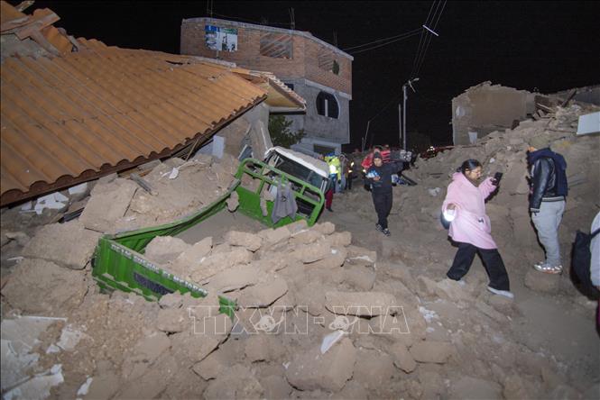 Ngôi nhà bị phá hủy sau trận động đất tại tỉnh Chupaca, thuộc vùng Junin, Peru, ngày 18/7/2026. Ảnh: THX/TTXVN phát