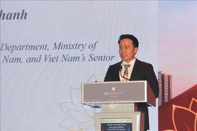 Ông Ngô Chung Khanh, Phó Vụ trưởng Vụ Chính sách thương mại đa biên, Bộ Công Thương phát biểu. Ảnh: Mỹ Phương – TTXVN