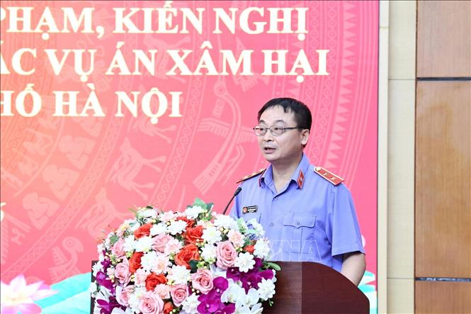 Viện trưởng VKSND thành phố Hà Nội Nguyễn Hoài Nam phát biểu tại buổi ký kết. Ảnh: Kim Anh – TTXVN